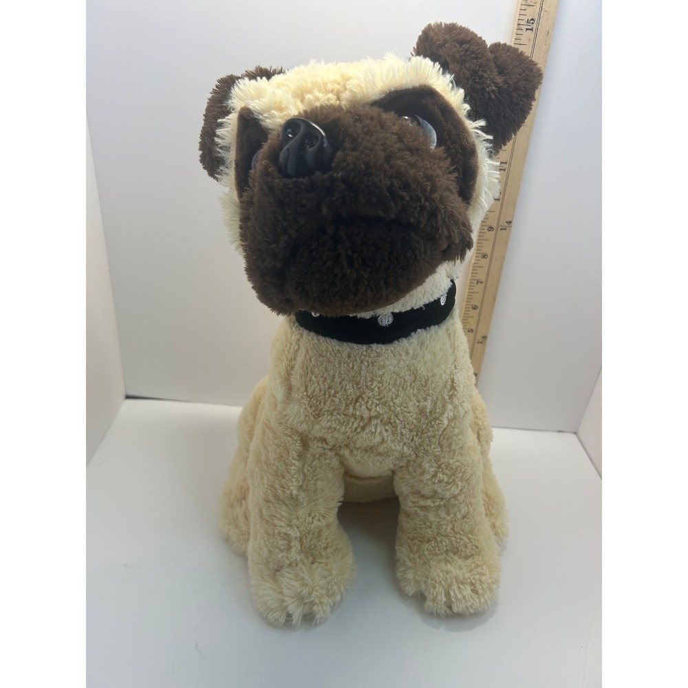 Walmart Stuffed Pug Dog Plush Tan Brown Black Collar Puppy Toy 11" Tall